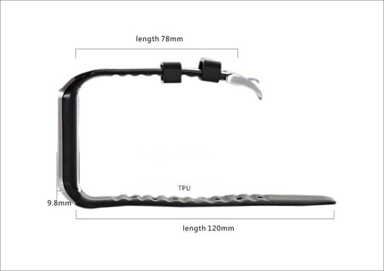 Black metal frame with measurements on a white background