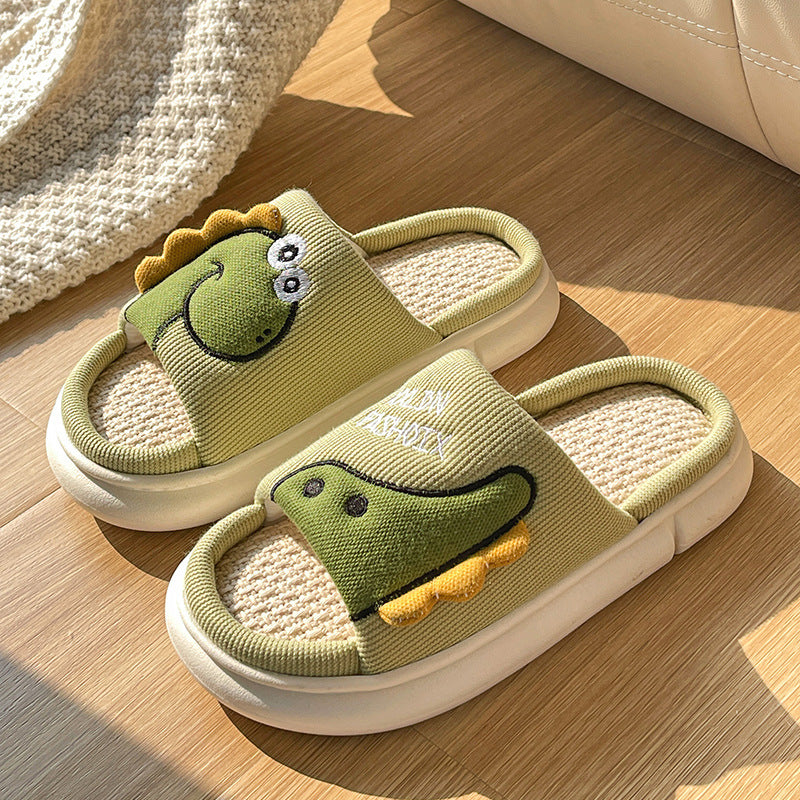 Sweat-absorbent Non-slip Breathable Thick-soled Cartoon Cute Little Dinosaur Linen Slippers. Raee-Industries