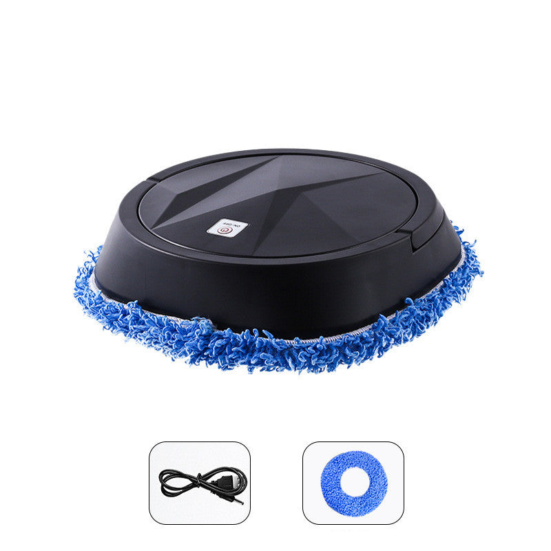 Robotic cleaning device with blue bristle brush on a white background