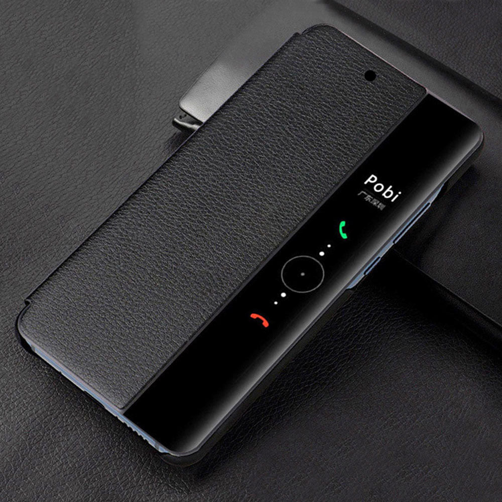 Black phone case with a textured finish on a dark surface