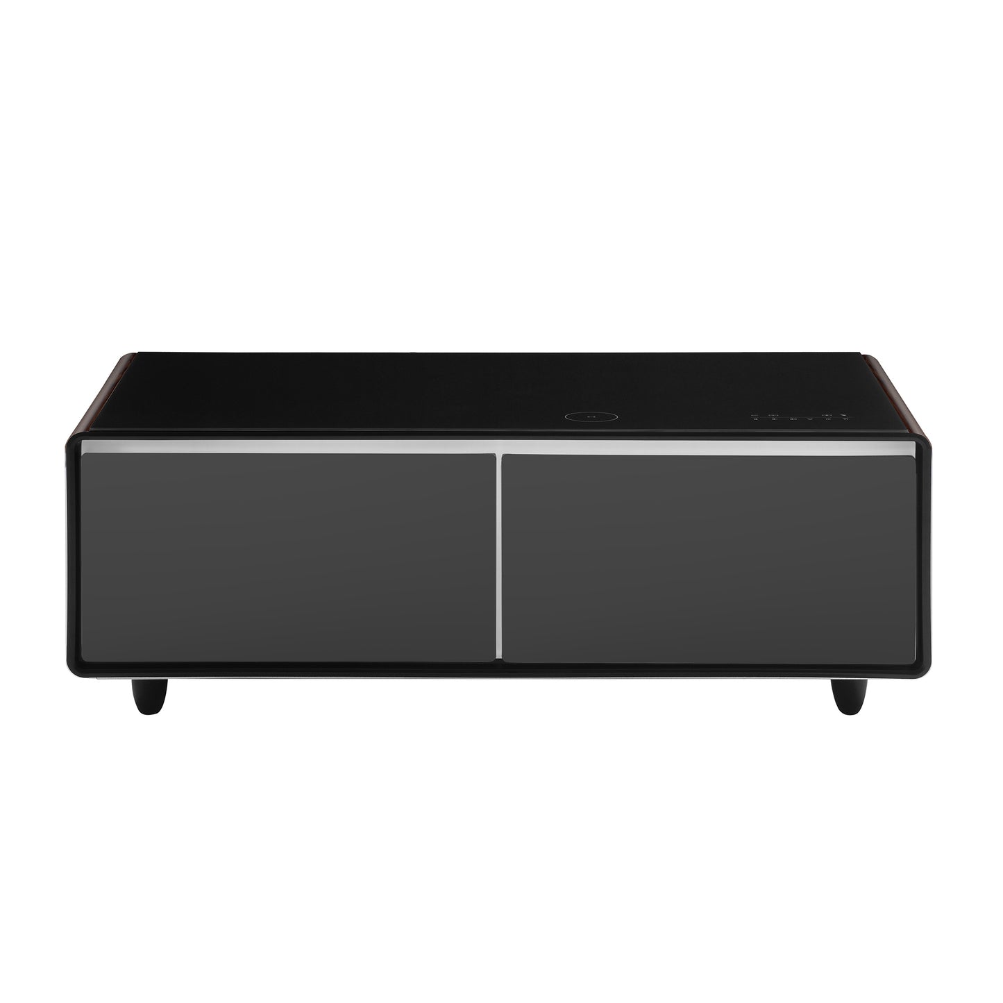 Modern Smart Coffee Table with Built-in Fridge, Bluetooth Speaker, Wireless Charging Module, Touch Control Panel, Power Socket, USB Interface, Outlet Protection, Atmosphere light, and More, Brown