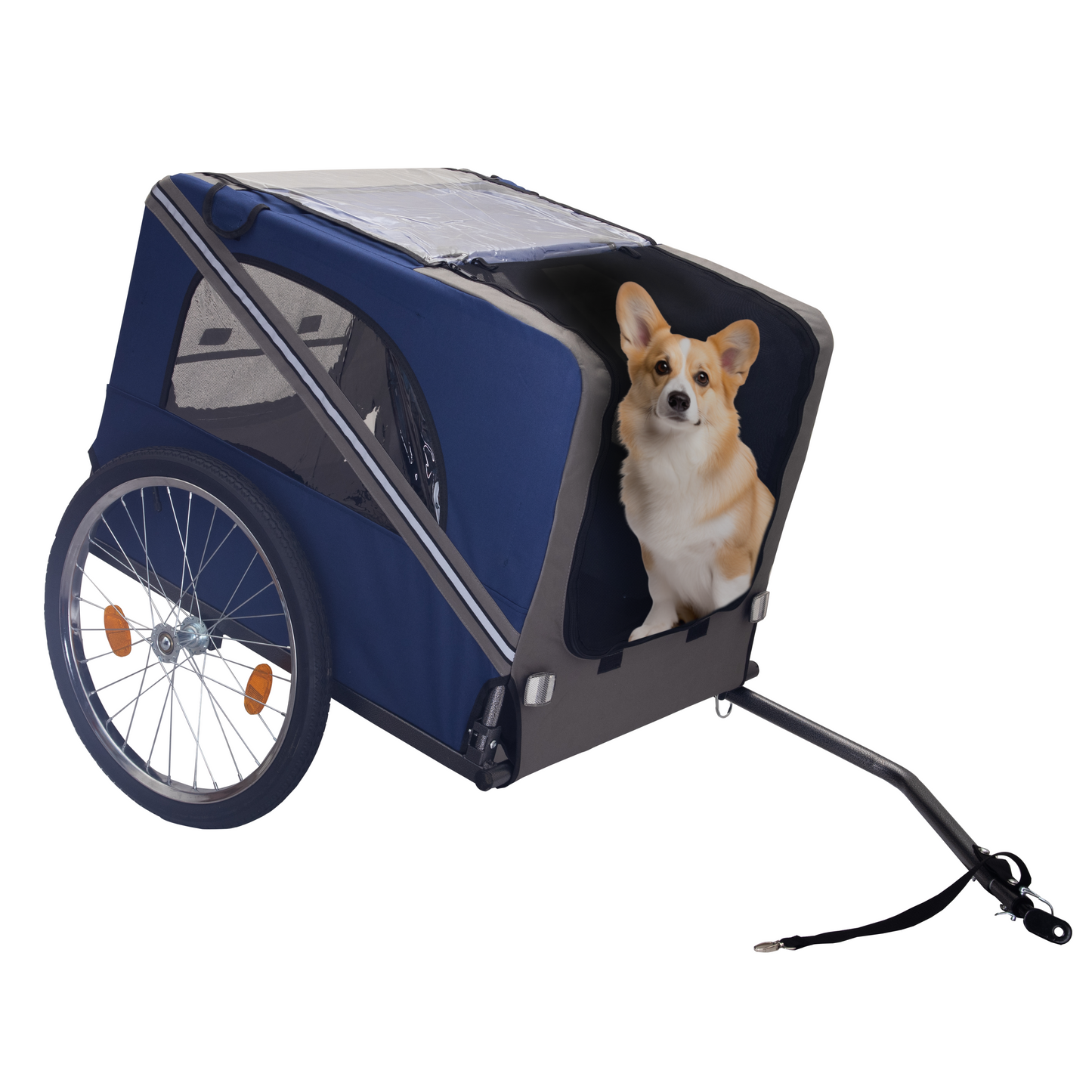 Dog Bike Trailer, Breathable Mesh Dog Cart with 3 Entrances, Safety Flag, 8 Reflectors, Folding Pet Carrier Wagon with 20 Inch Wheels, Bicycle Carrier for Medium and Small Sized Dogs