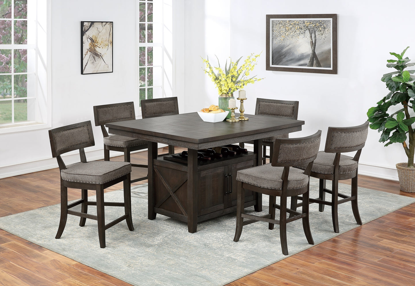 Dining Room Furniture Counter Height Dining Table w Butterfly Leaf Rustic Espresso Table w Storage Base 1pc Dining Table Only