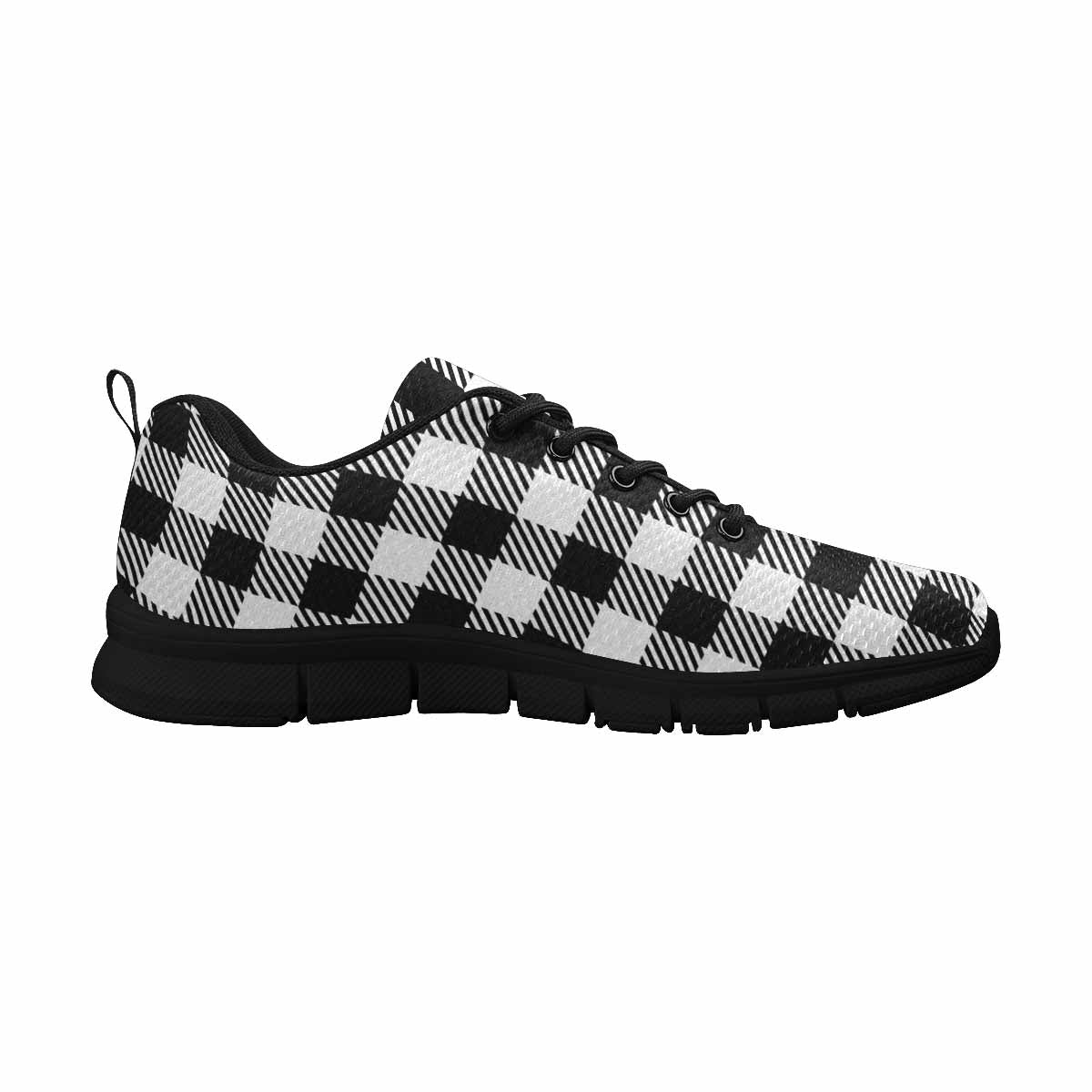 Sneakers For Men, Buffalo Plaid Black And White Running Shoe