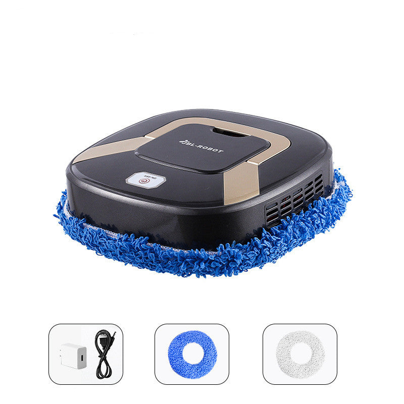 Robotic vacuum cleaner with blue cleaning brush on a white background