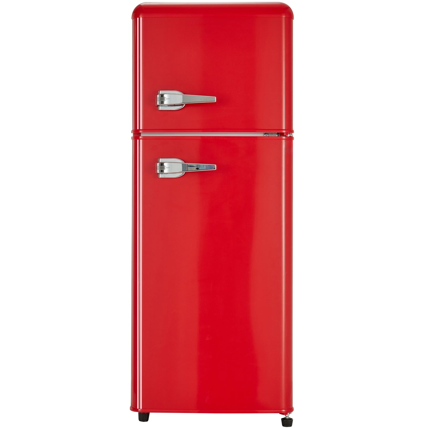 4.5 cu. ft. Dual Zone Refrigerator, 3.3 Fridge + 1.2 cu. ft. 4-Star Freezer, 7 Temperature Settings, 45 dB, Red, Silver Handles, LED Lighting, Adjustable Shelves, 16.69" x 17.52" x 40.08"