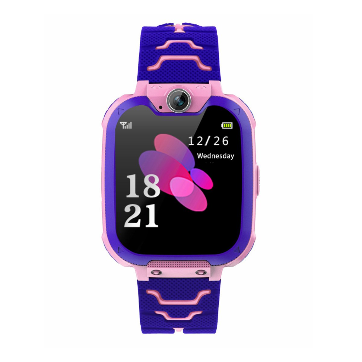 Smartwatch with a purple and pink design on a white background