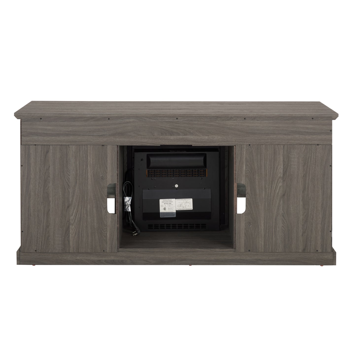 Contemporary TV Media Stand Modern Entertainment Console with 18" Fireplace Insert for TV Up to 65" with Open and Closed Storage Space, Dark Walnut/Black, 60"W*15.75"D*29"H