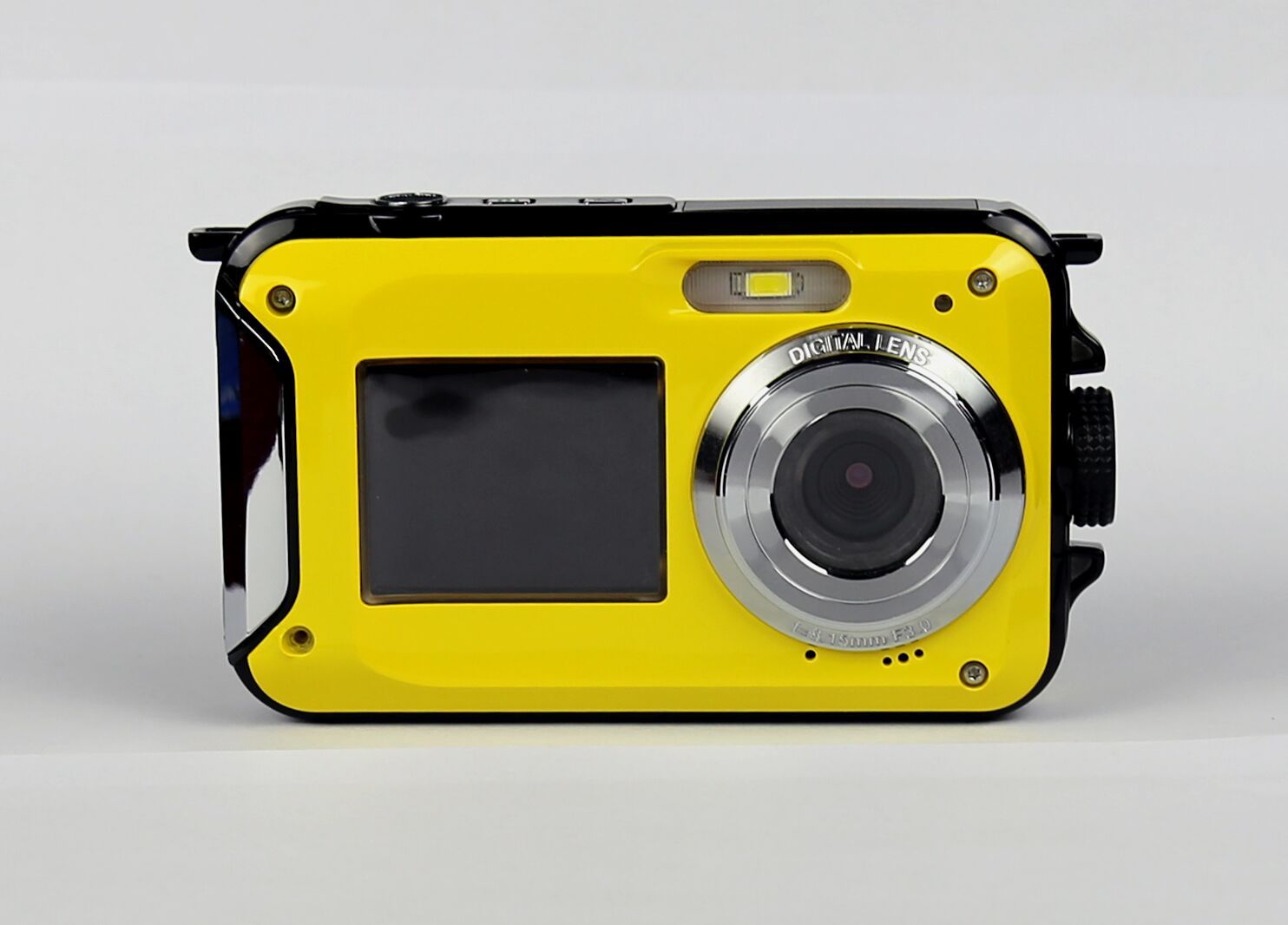Yellow underwater camera on a gray background