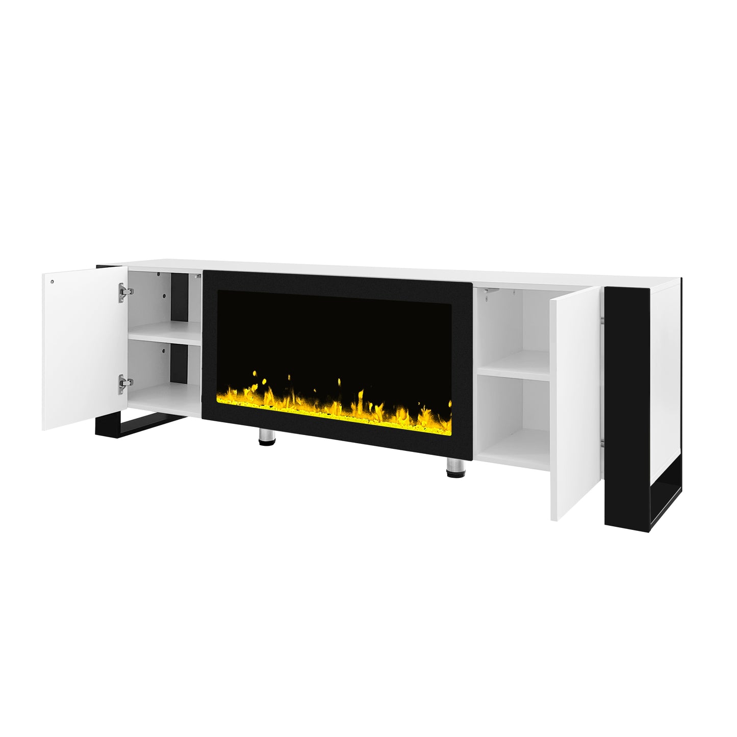 ON-TREND Modern TV Stand with 34.2" Non-heating Electric Fireplace, High Gloss Entertainment Center with 2 Cabinets, Media Console for TVs up to 78", White