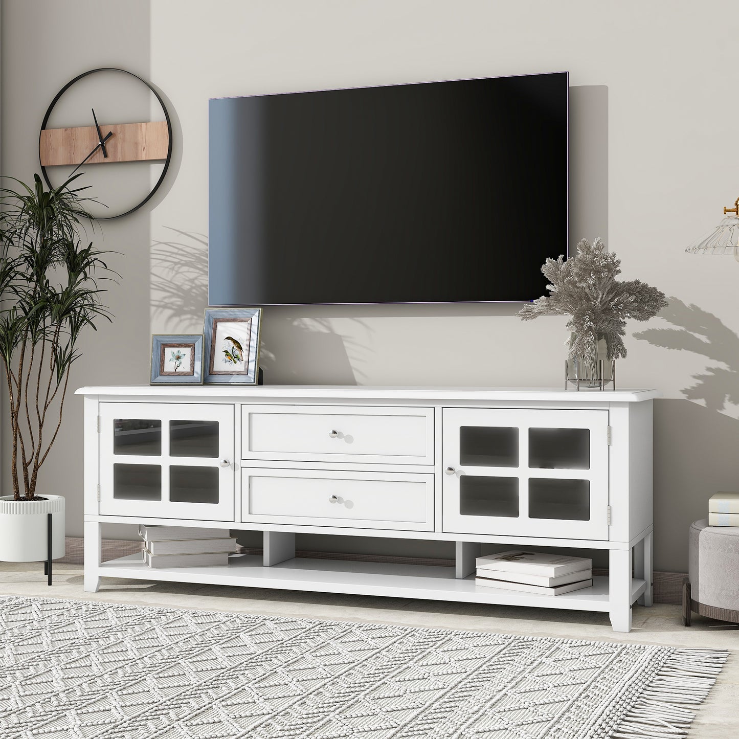 TV Stand for TVs up to 60'', Entertainment Center with Multifunctional Storage Space, TV Cabinet with Modern Design, Media Console for Living Room, Bedroom