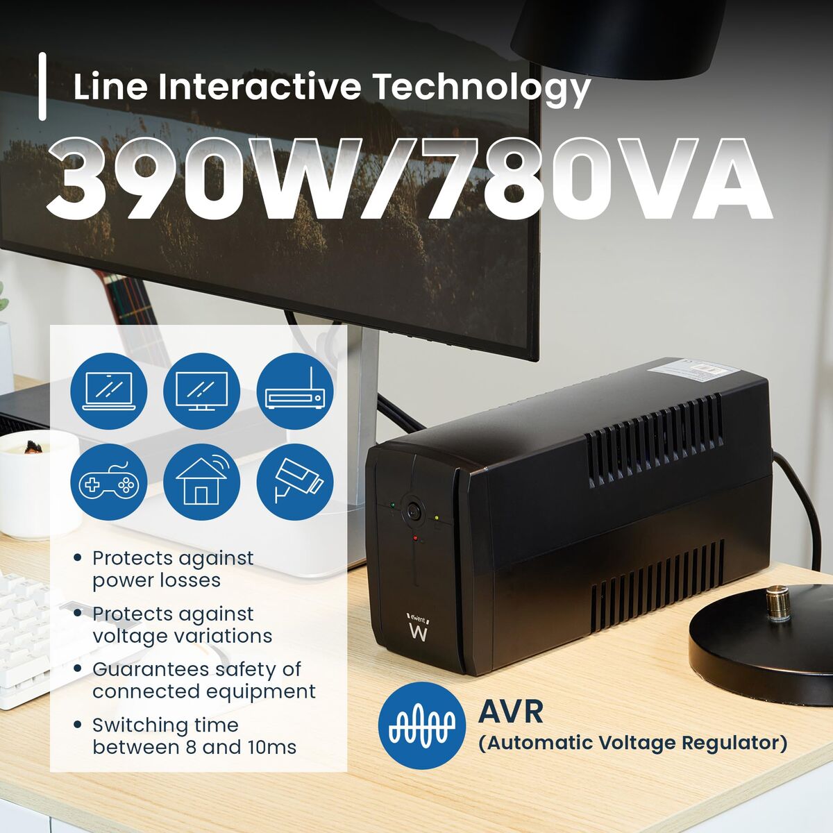 Uninterruptible Power Supply System Interactive UPS Ewent EW3995 390 W-6