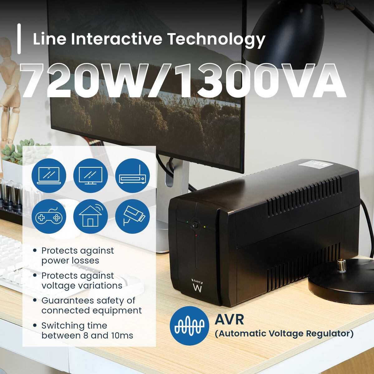 Uninterruptible Power Supply System Interactive UPS Ewent EW3997 720 W-7