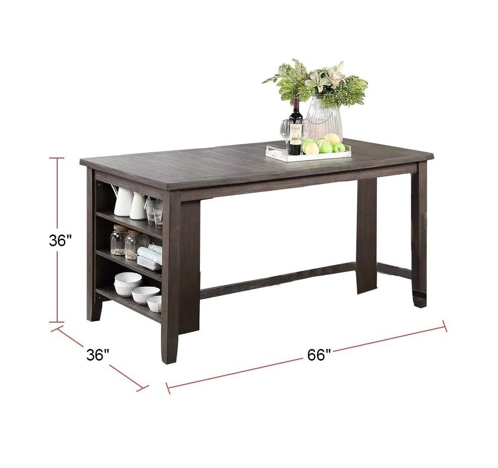 Modern Casual 1pc Counter Height High Dining Table w Storage Shelves Wooden Rustic Espresso Kitchen Breakfast Table Dining Room Furniture