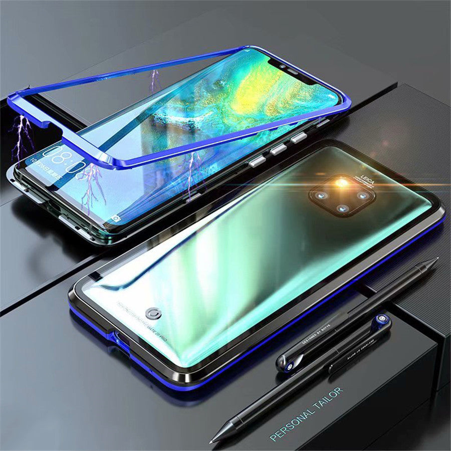 Smartphone with a protective glass screen on a reflective surface