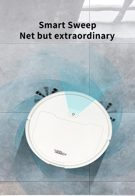 Robot vacuum cleaner on a tiled floor with 'Smart Sweep' text above.