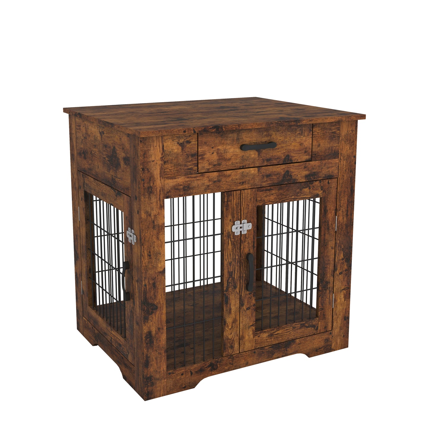JHX Furniture Style Dog Crate End Table with Drawer, Pet Kennels with Double Doors , Dog House Indoor Use, （Rustic Brown，29.92”w x 24.80”d x 30.71”h）