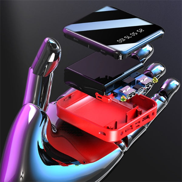 Phone case with internal components displayed on a dark background