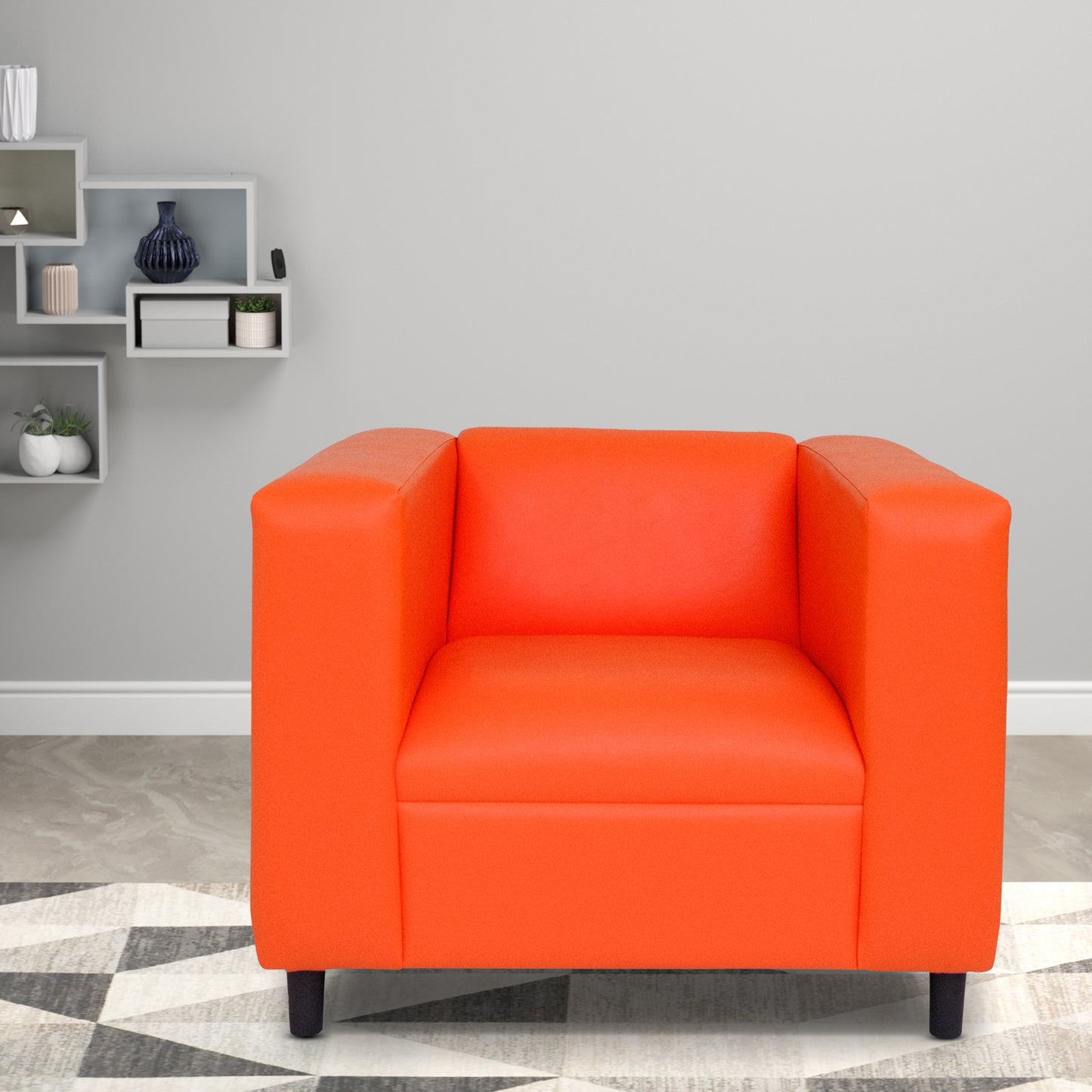 Orange Faux Leather Sofa Chair, Modern Sofa Chair for Living Room, Bedroom and Apartment with Solid Wood Frame