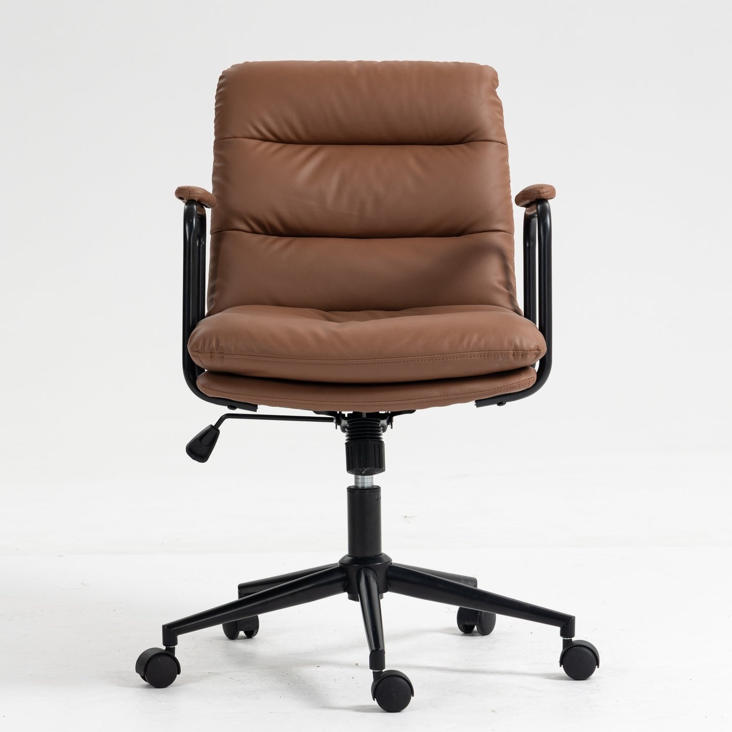 Office Chair,Mid Back Home Office Desk Task Chair with Wheels and Arms Ergonomic PU Leather Computer Rolling Swivel Chair with Padded Armrest,The back of the chair can recline 40° (Brown)