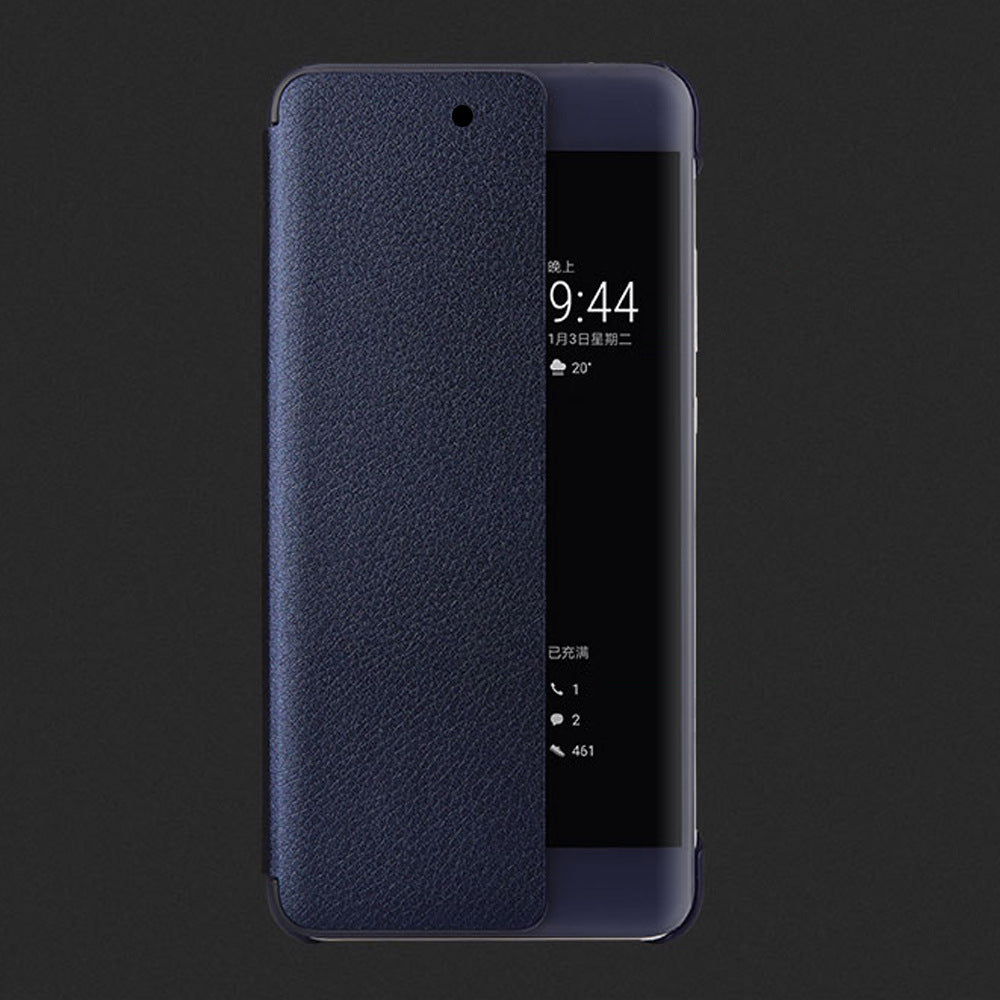 Navy blue phone case with a textured finish on a black background