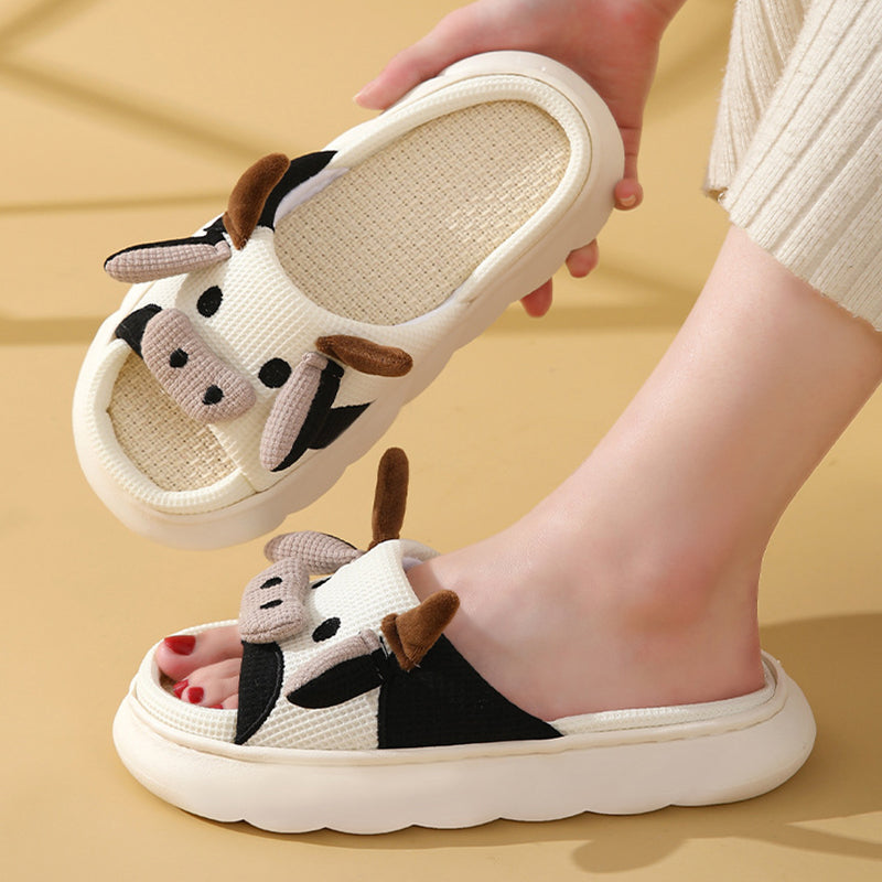 Cute Cartoon Cow Frog Slippers Linen Non-slip Shoes Indoor Garden Home Slippers. Raee-Industries.com