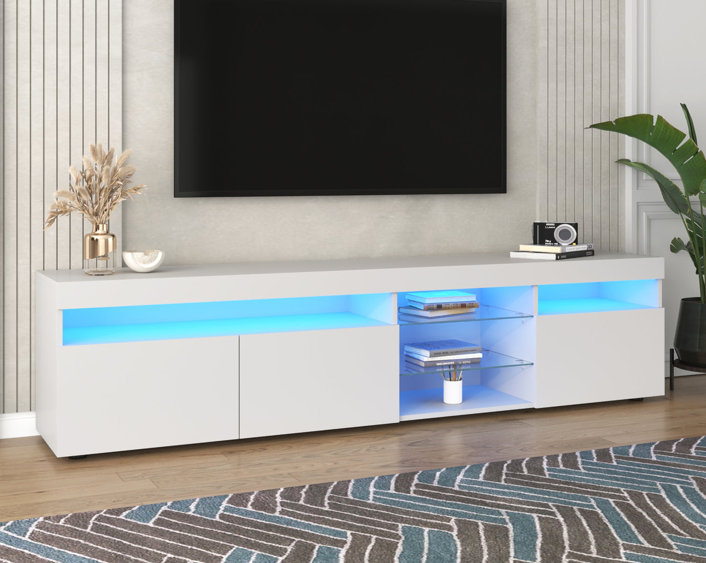 Modern Design TV Stands for TVs up to 80'', LED Light Entertainment Center, Media Console with Multi-Functional Storage, TV cabinet for Living room,Bedroom, Home Theatre