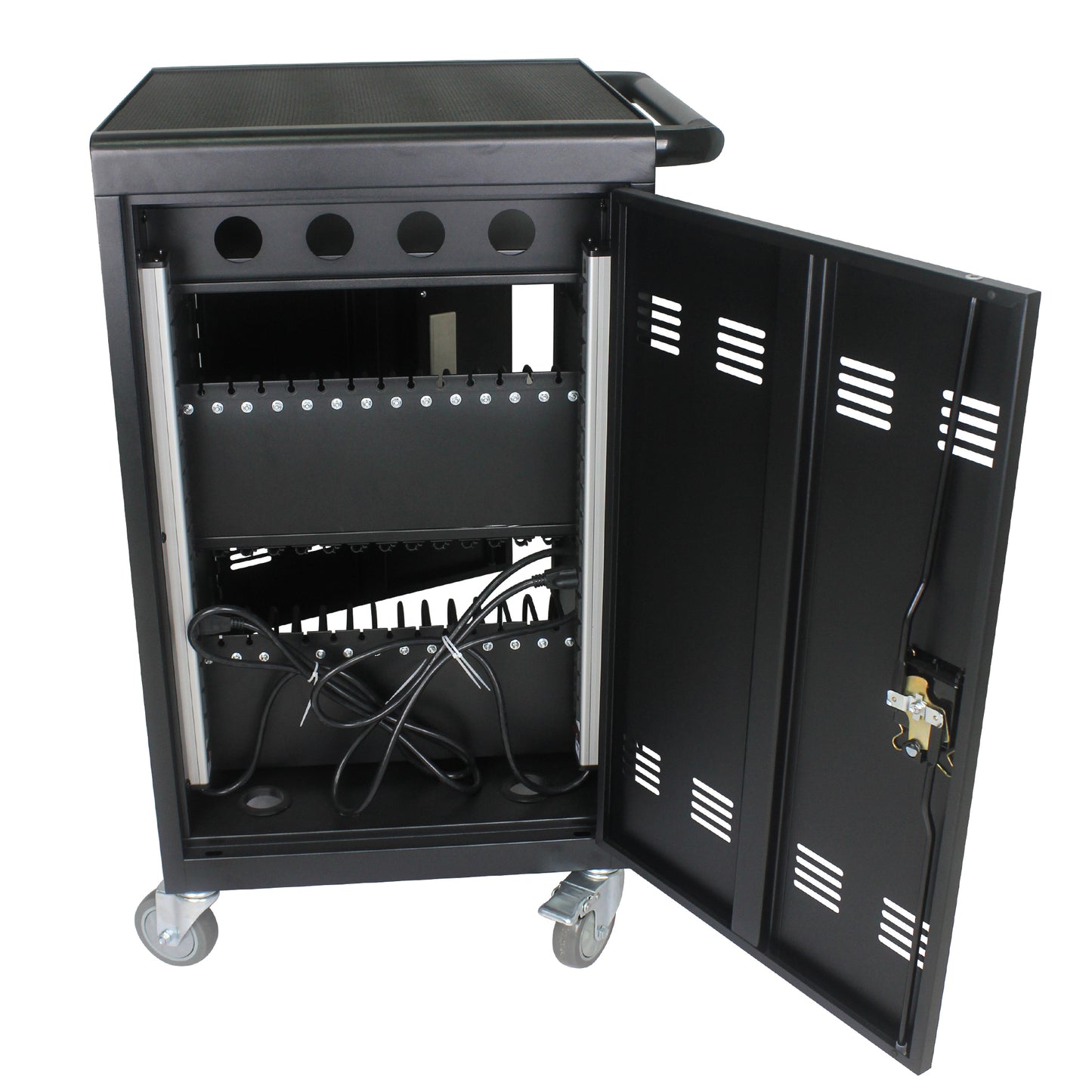 Mobile Charging Cart and Cabinet for Tablets Laptops 30-Device With Combination Lock--Black