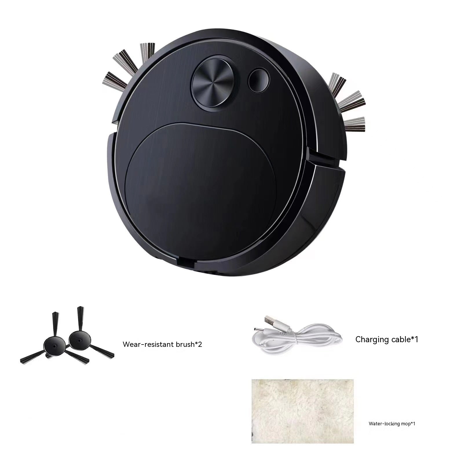Black robot vacuum cleaner with accessories on a white background