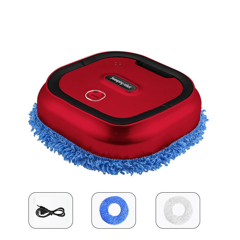 Red robot vacuum cleaner with blue cleaning brush on a white background