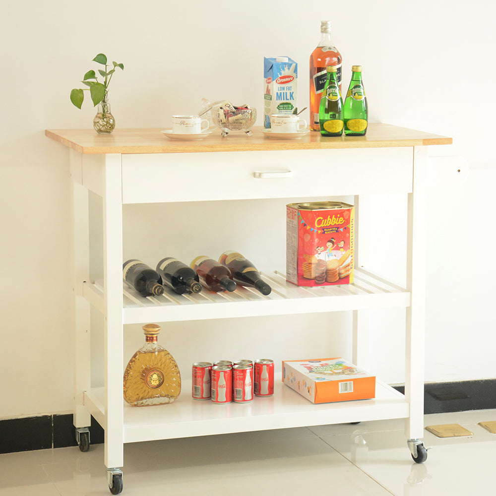 Kitchen Island & Kitchen Cart, Mobile Kitchen Island with Two Lockable Wheels, Simple Design to Display Foods and Utensil Clearly, One Big Drawer Keeps Kitchen Ware from Dust.