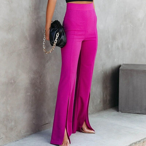 Sexy Slit Cuff Slim Flare Pants Casual  High Waist Pants