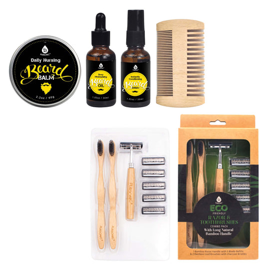 Pursonic Beard Care Grooming Kit & Eco Friendly Razor + Toothbrushes