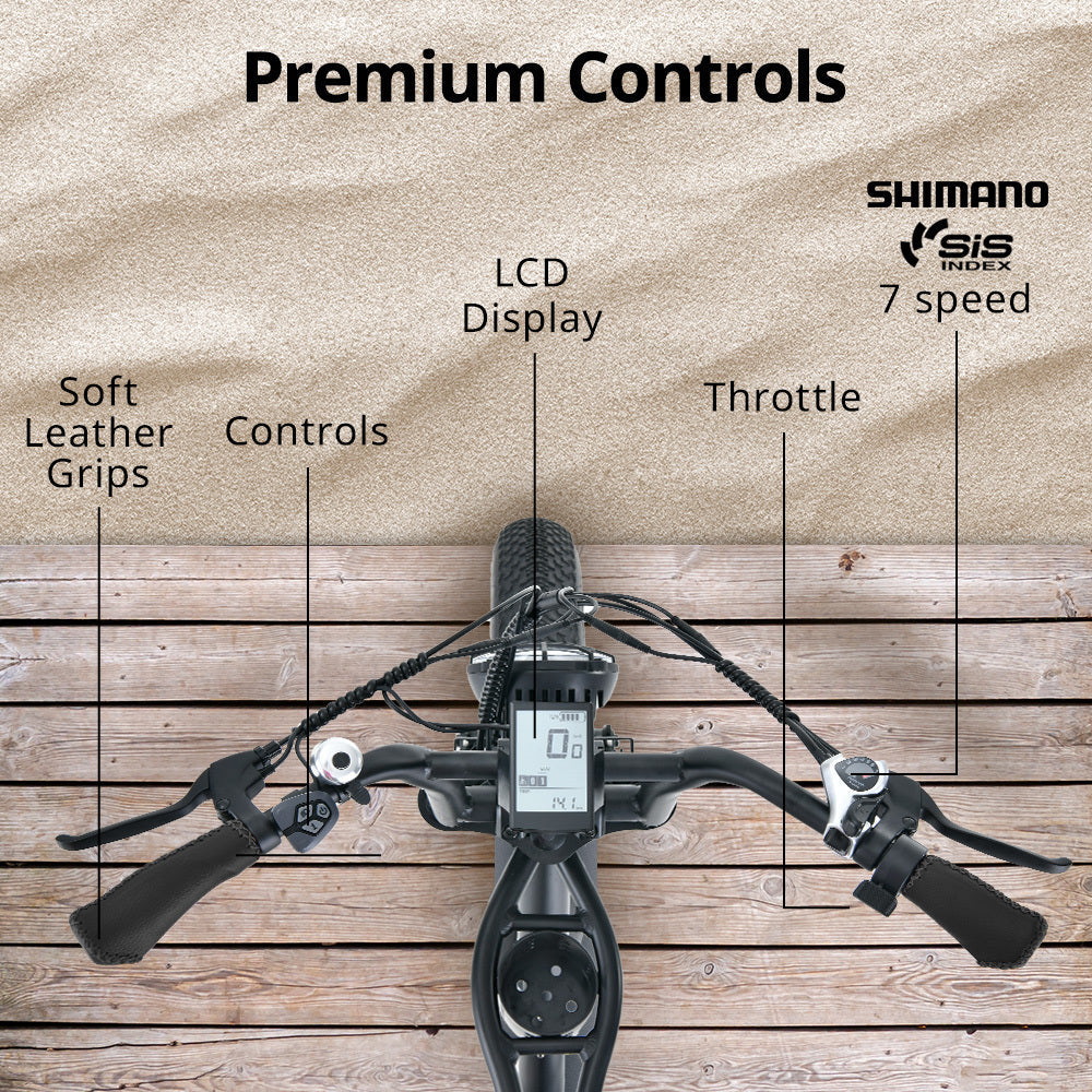 NNEMB Electric Fat Tyre Bike, 500W, 45km/hr, Throttle ebike, Disc Brakes, Shimano 7 spd, 20x4' Kenda Tyres, Suspension, Black-4
