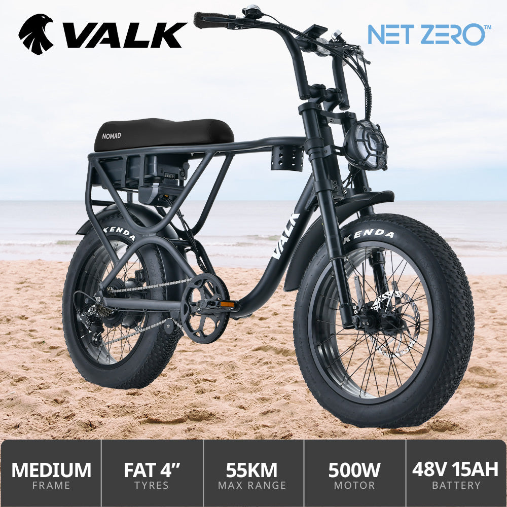 NNEMB Electric Fat Tyre Bike, 500W, 45km/hr, Throttle ebike, Disc Brakes, Shimano 7 spd, 20x4' Kenda Tyres, Suspension, Black-1
