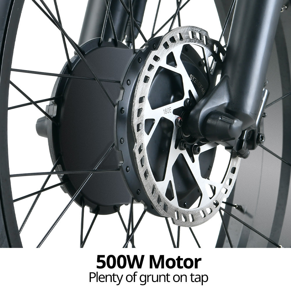 NNEMB Electric Fat Tyre Bike, 500W, 45km/hr, Throttle ebike, Disc Brakes, Shimano 7 spd, 20x4' Kenda Tyres, Suspension, Black-3