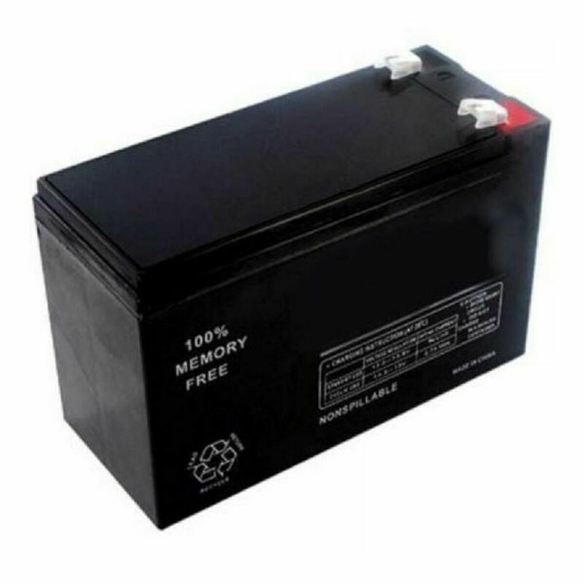 Black battery with text on a white background. UPS temperature and humidity sensor. Raee industries 