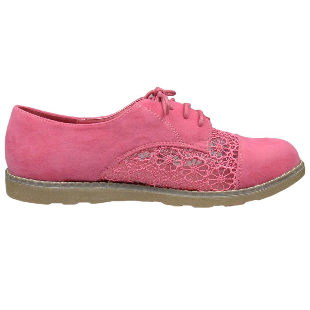 SOBEYO Women's Embroidered Flower Lace Up Oxford Flats Pink