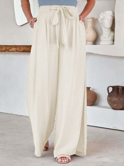 Belt Elastic Wide Leg Long Pants