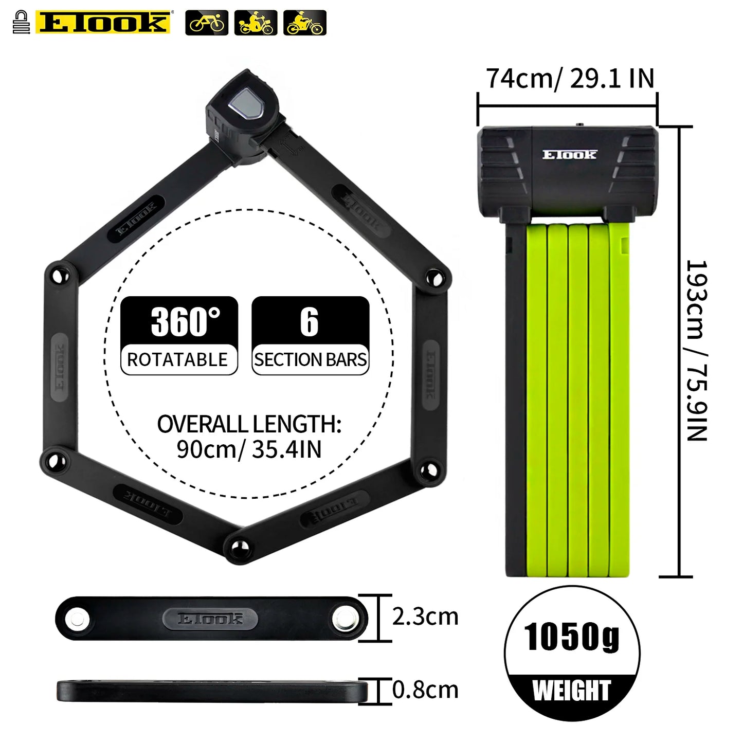 ETOOK Bicycle Lock Folding Chain Lock Anti-theft Scooter Motorcycle