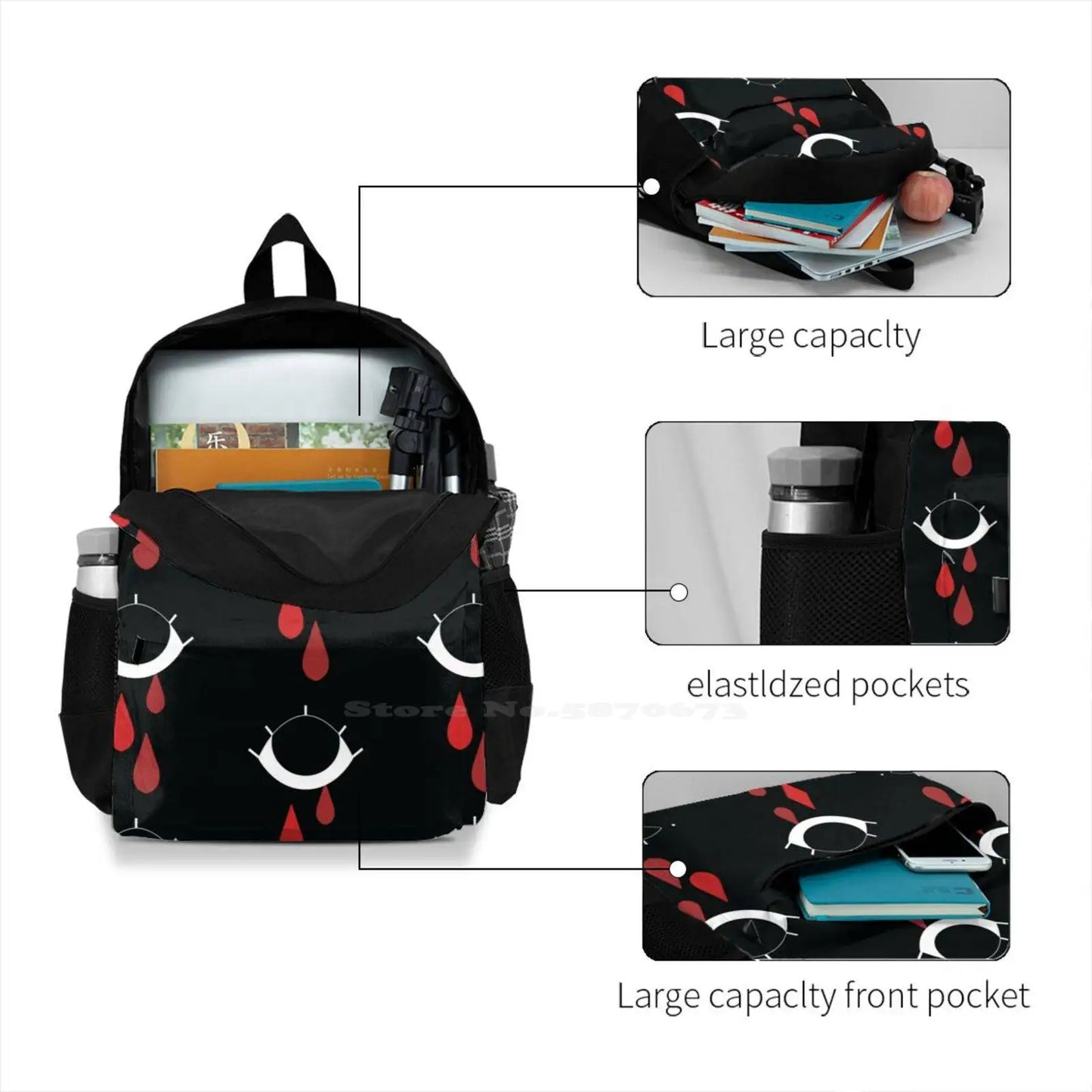 Grief ( Black ) Fashion Bags Travel Laptop Backpack Hearts Eyes