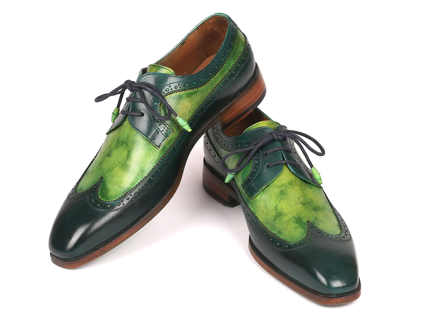 Paul Parkman Men's Green Dual Tone Wingtip Derby Shoes (ID#6931GRN)