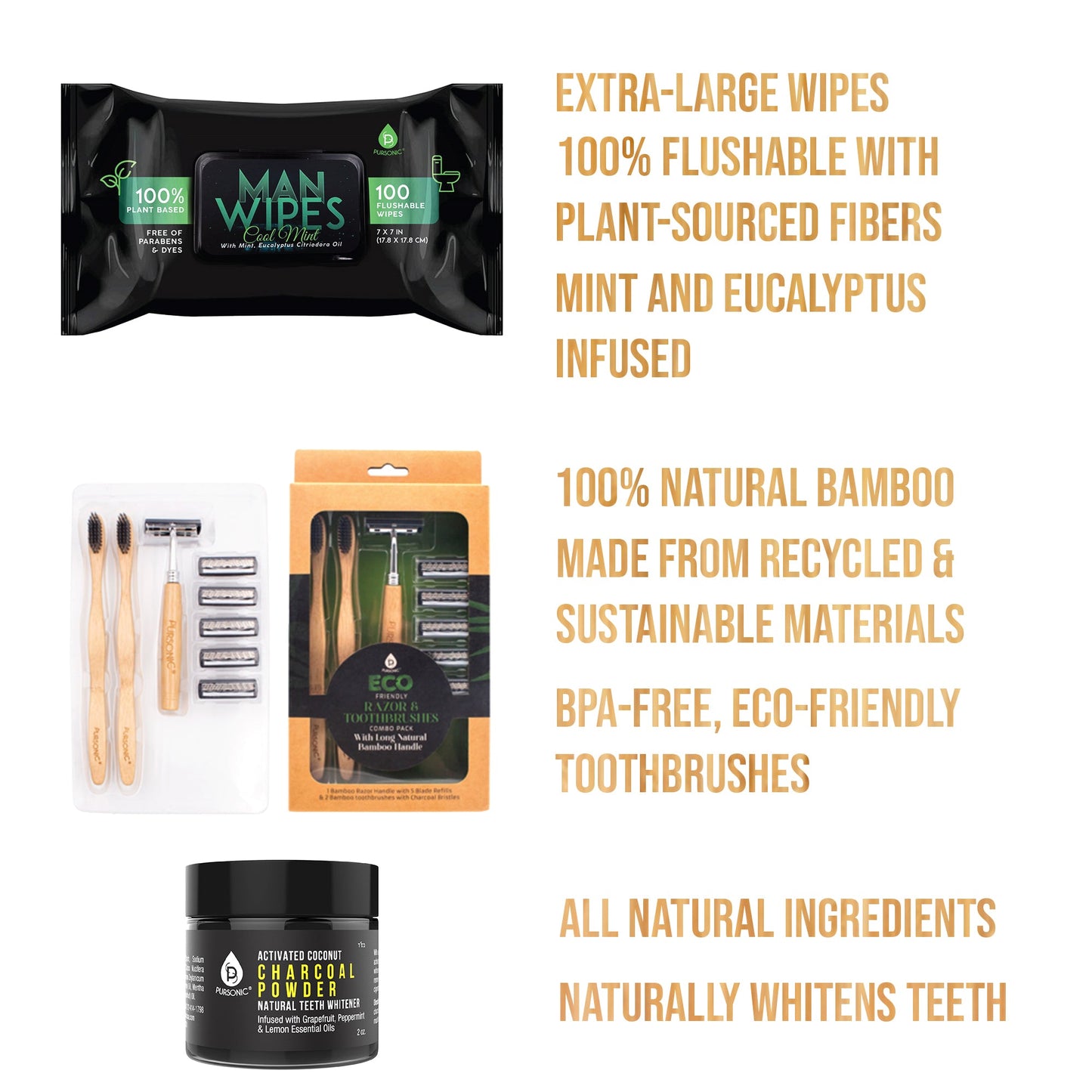 Grooming Essentials Bundle: Eco-Friendly Razor + Flushable Man Wipes +