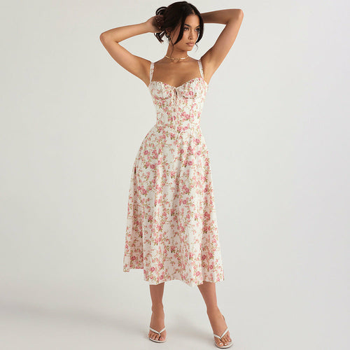 Floral Maxi Dress with Side Slit, Cutout Back, and Spaghetti Straps