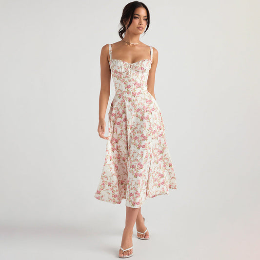 Floral Maxi Dress with Side Slit, Cutout Back, and Spaghetti Straps