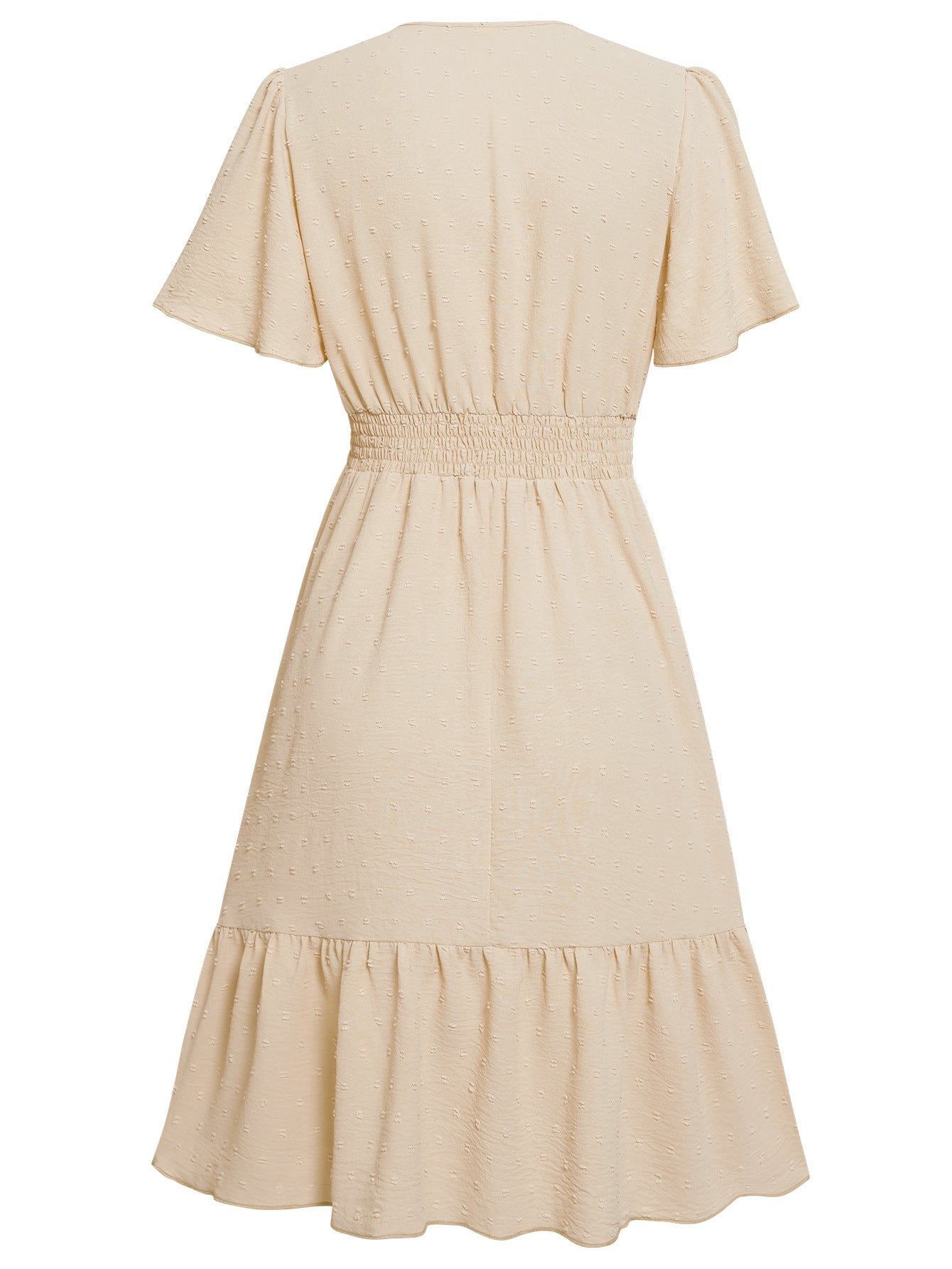 V-neck Solid Color Dress with Ruffled Sleeve