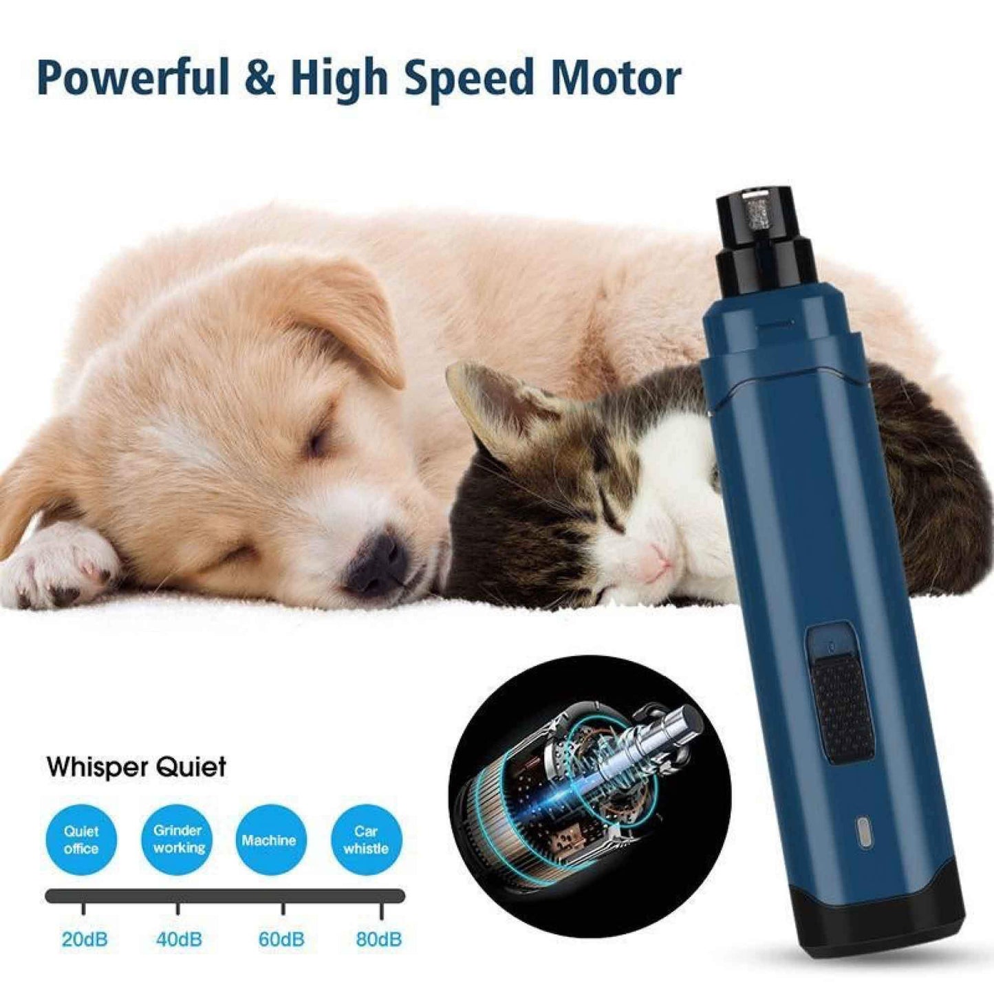 Pet Nail Grinder Dog Cat Electric Trimmer 2 Speed Rechargeable Claw