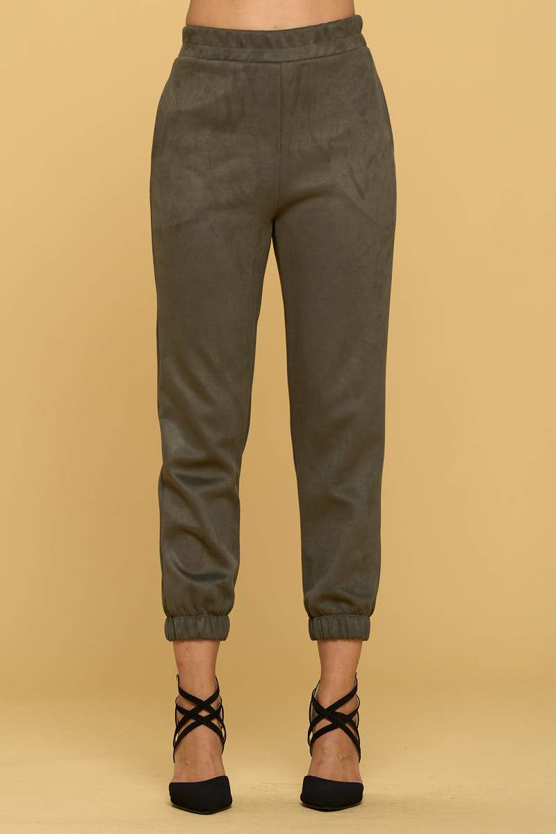 Suede Jogger Pants with Pockets