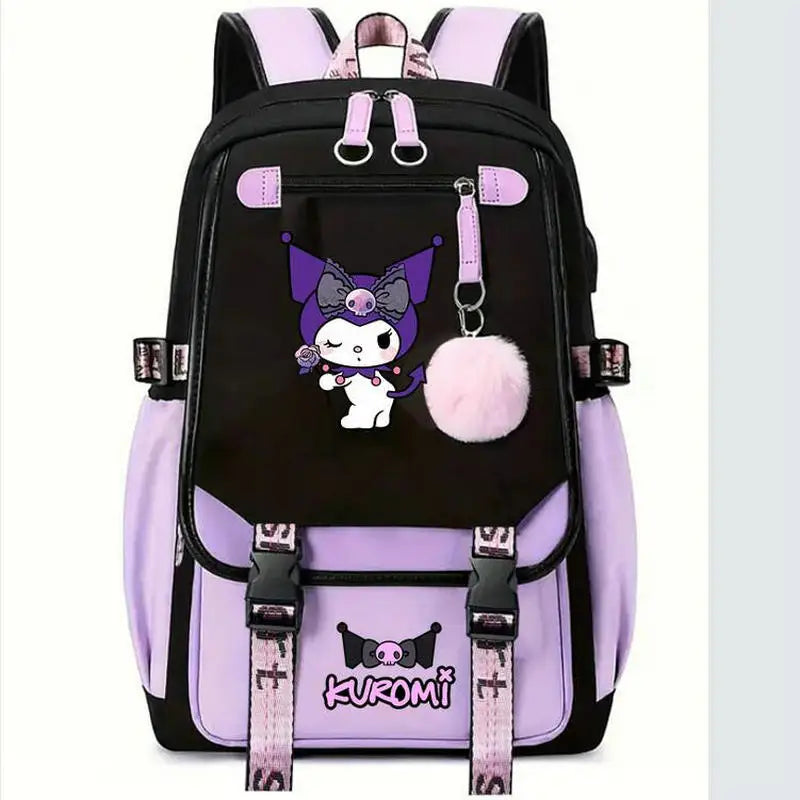 Lovely Kuromi Backpacks USB Patchwork Lightweight Laptop Teens School