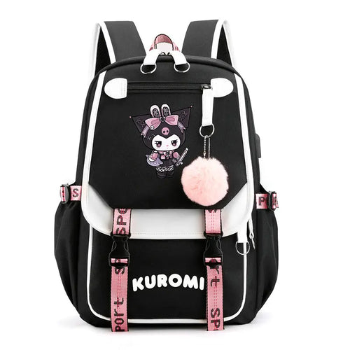 Lovely Kuromi Backpacks USB Patchwork Lightweight Laptop Teens School